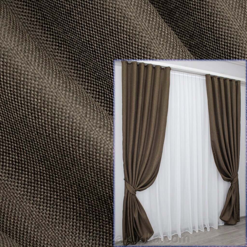 Комплект (2шт. 1х2,7м.) готових штор, колекція блекаут "Льон Мішковина", колір коричневий 277ш 31-023 від компанії Інтернет-магазин "VR-Textil" - фото 1