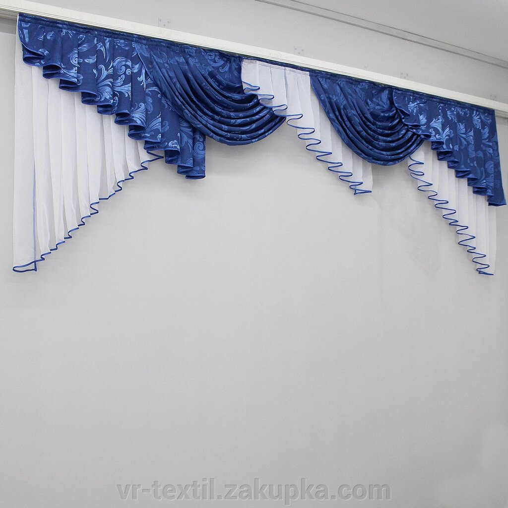 Ламбрекен із жакардової тканини на карниз 3м. Колір синій з білим. Код 144л 60-125 від компанії Інтернет-магазин "VR-Textil" - фото 1
