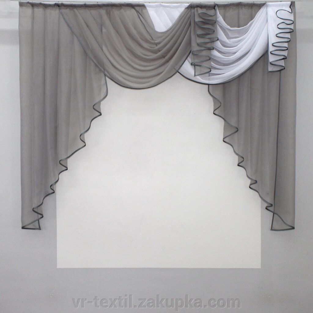 Ламбрекен на карниз 1.5 м. Колір графітовий з білим. Код 031л 60-169 від компанії Інтернет-магазин "VR-Textil" - фото 1
