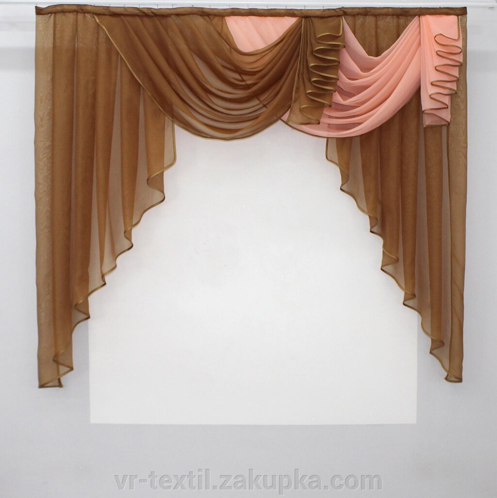 Ламбрекен на карниз 1.5 м. Колір коричневий з персиковим. Код 031л від компанії Інтернет-магазин "VR-Textil" - фото 1