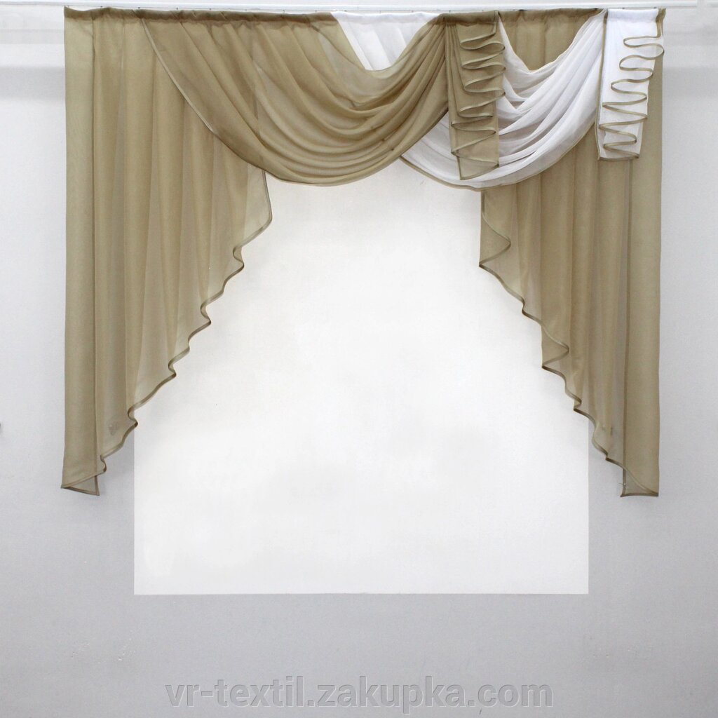 Ламбрекен на карниз 1.5 м. Колір темно-бежевий з білим. Код 031л 60-162 від компанії Інтернет-магазин "VR-Textil" - фото 1