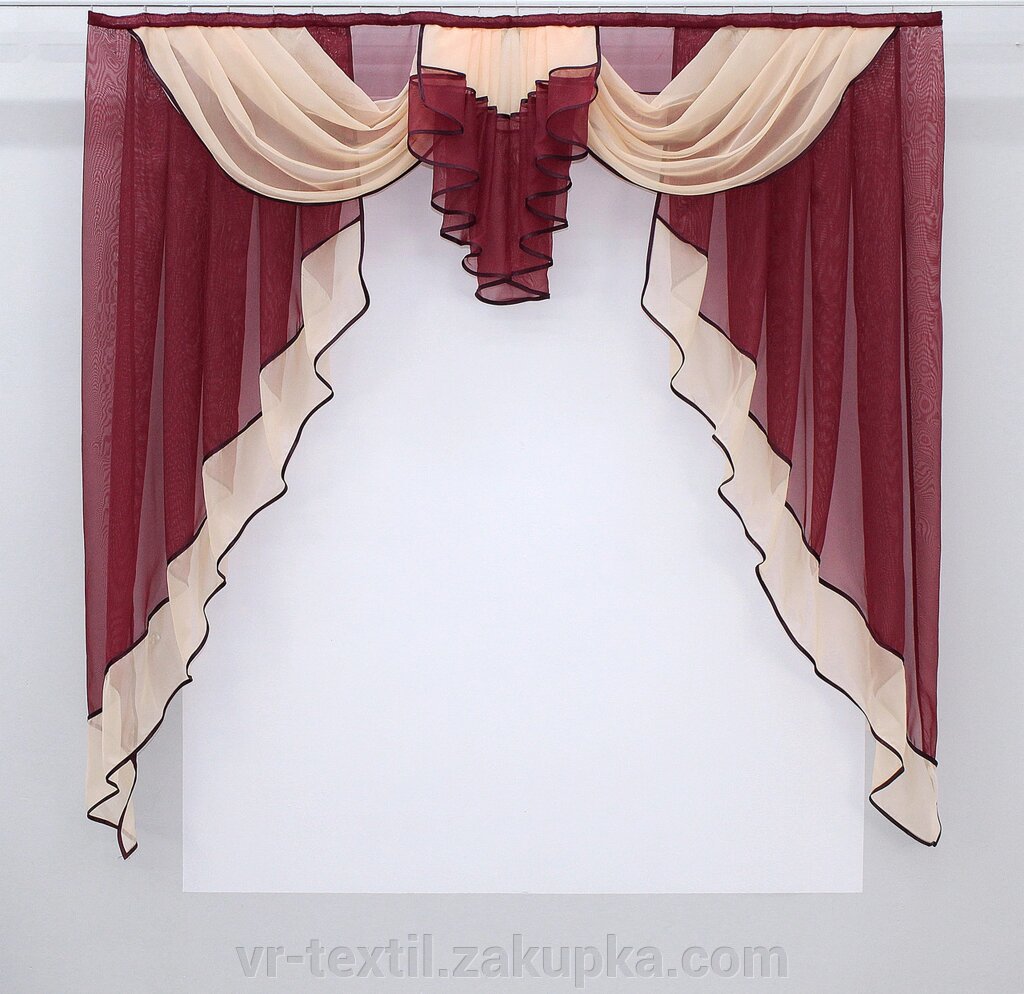 Ламбрекен на карниз 1,5 метри. Колір бордовий з персиковим. Код 052л 60-093 від компанії Інтернет-магазин "VR-Textil" - фото 1
