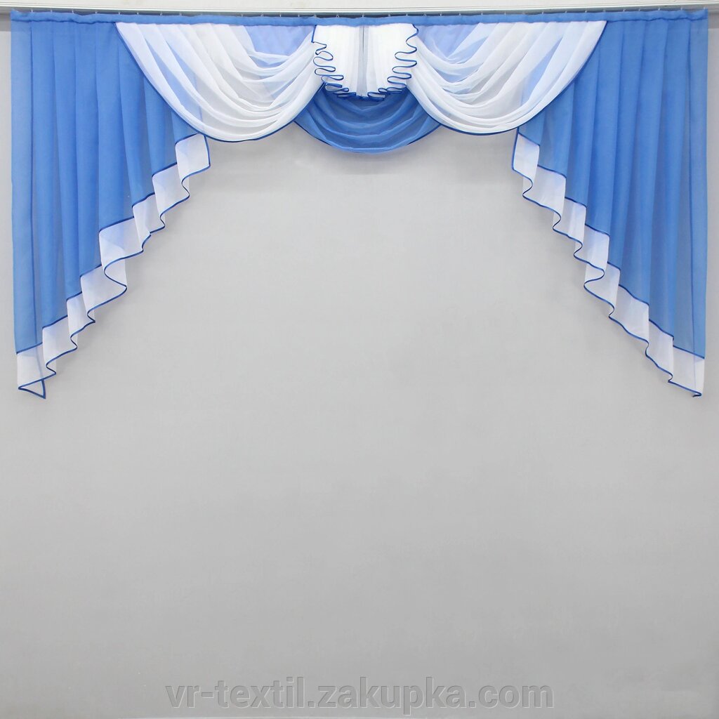 Ламбрекен на карниз 2,5м. Колір блакитний з білим. Код 00л 60-174 від компанії Інтернет-магазин "VR-Textil" - фото 1