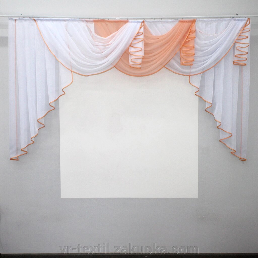 Ламбрекен на карниз 2 метри. Колір білий з персиковим. Код 005л від компанії Інтернет-магазин "VR-Textil" - фото 1