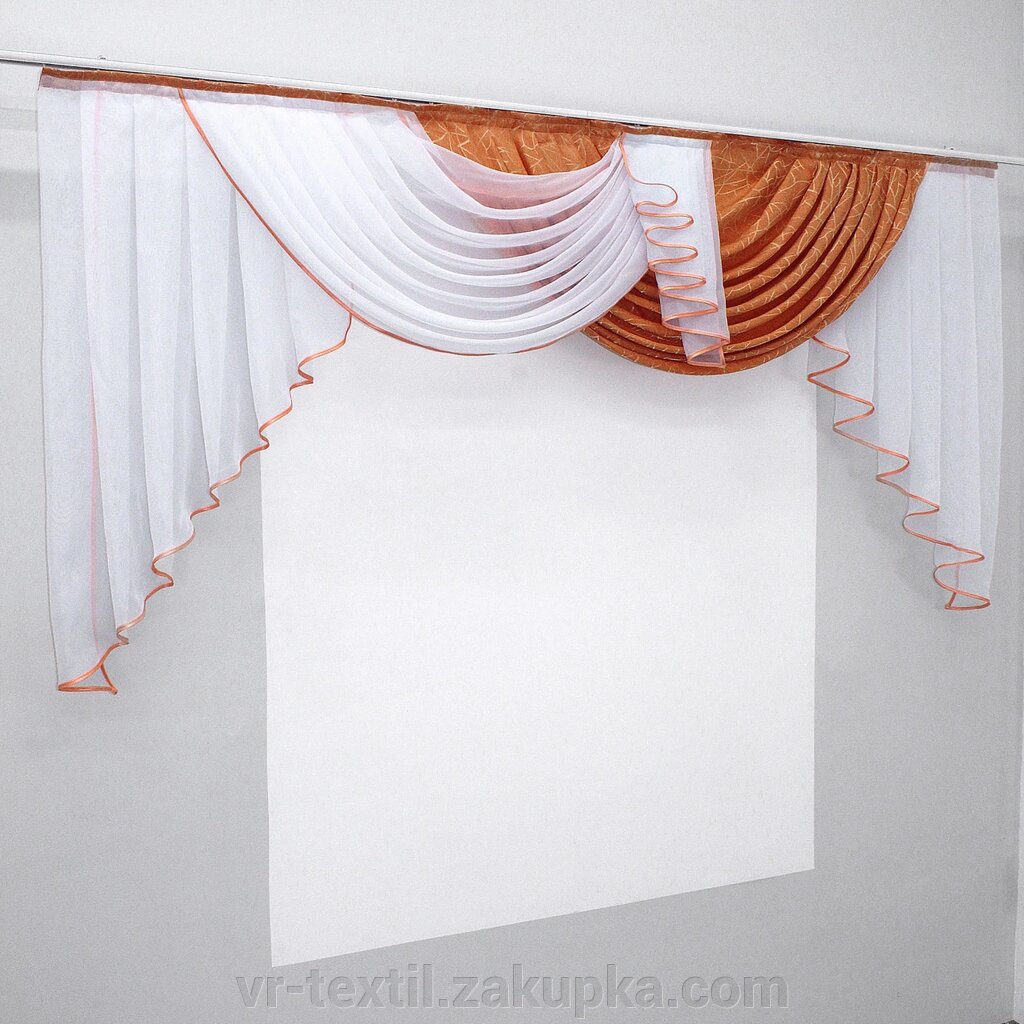 Ламбрекен на карниз 2 метри. Колір оранжевий з білим. Код 155л 60-113 від компанії Інтернет-магазин "VR-Textil" - фото 1