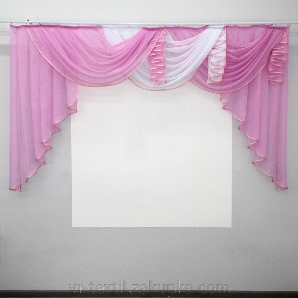 Ламбрекен на карниз 2м. Колір рожевий з білим. Код 005л від компанії Інтернет-магазин "VR-Textil" - фото 1