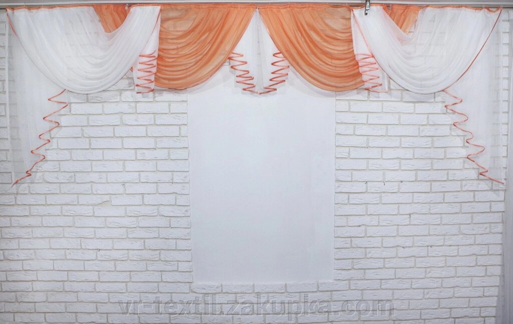 Ламбрекен на карниз 3,5м. №128. Колір персиковий з білим. Код 128л 60-062 від компанії Інтернет-магазин "VR-Textil" - фото 1