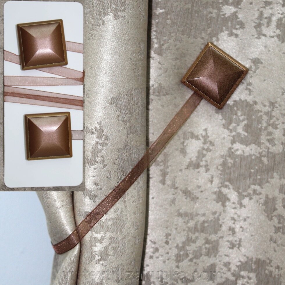 Магніти (2шт., пара) для штор, гардин "Квадрат". Колір злотистий з коричневим. Код 211м 81-122 від компанії Інтернет-магазин "VR-Textil" - фото 1