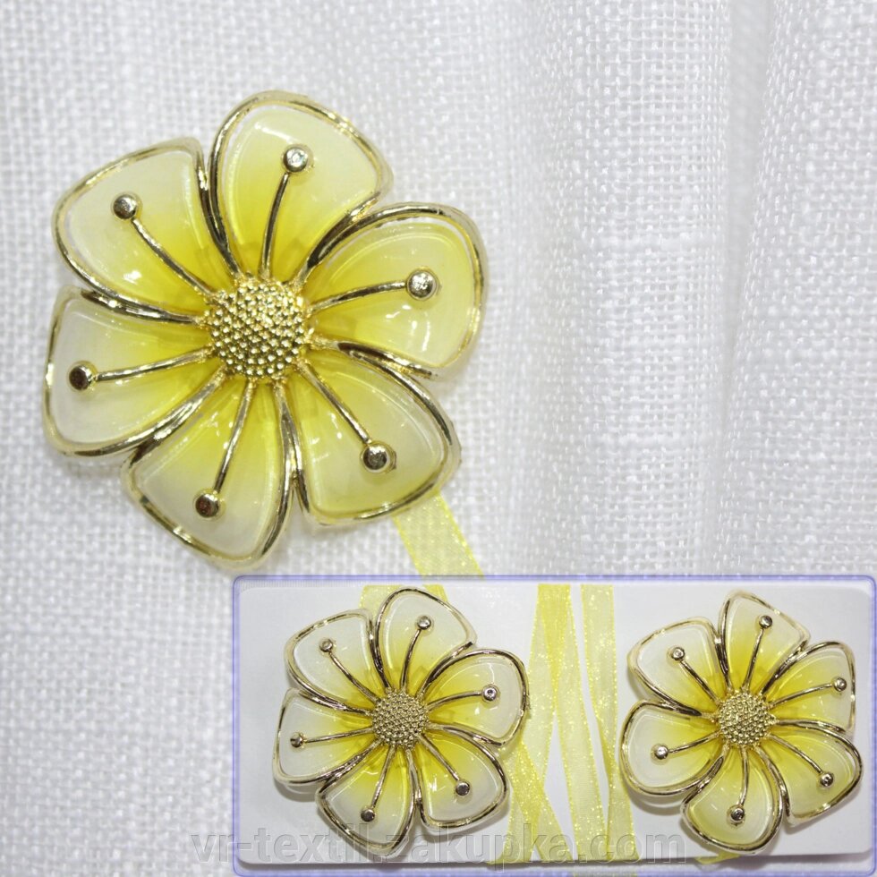 Магніти (2шт., пара) для штор, гардин "Квітка". Колір жовтий з золотистим. Код 157м 81-068 від компанії Інтернет-магазин "VR-Textil" - фото 1