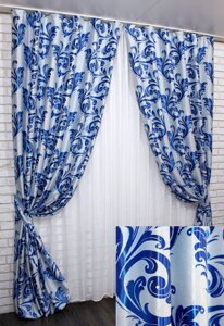 Комплект готових штор з тканини блекаут, колекція "Лілія". Колір синій. Код 689ш (Б)
