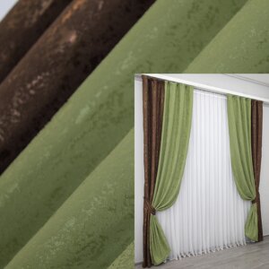 Комбіновані (2шт. 1,5х2,7м.) штори з тканини льон мармур, "Pavliani". Колір коричневий з оливковим. Код 014дк