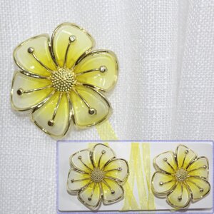 Магніти (2шт., пара) для штор, гардин "Квітка". Колір жовтий з золотистим. Код 157м 81-068