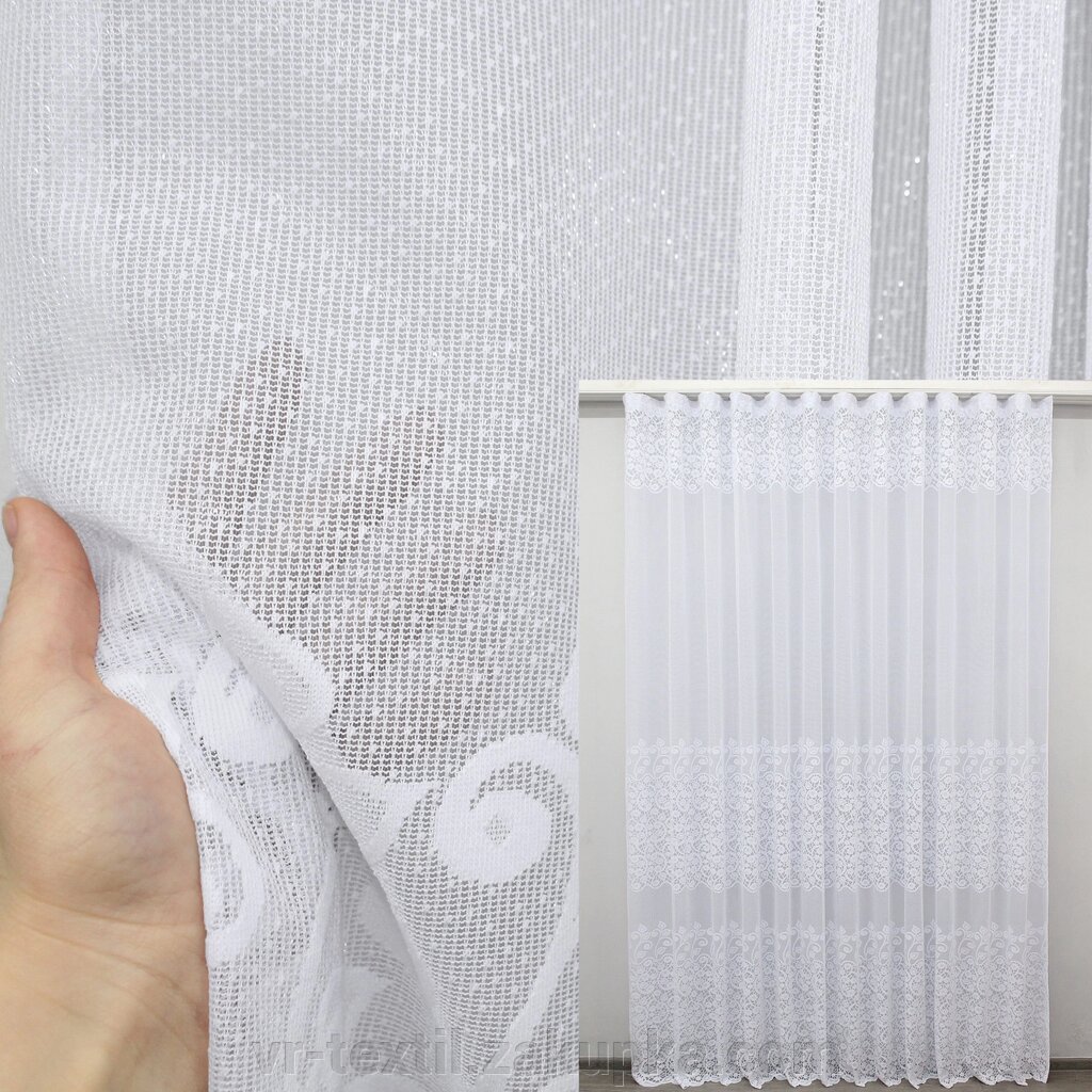 Відріз (1.7х2,7м) тканини, залишок з рулону, жаккард "Преміум" з галстуком. Колір білий з вишивкою. Код 645ту 00-209 від компанії Інтернет-магазин "VR-Textil" - фото 1