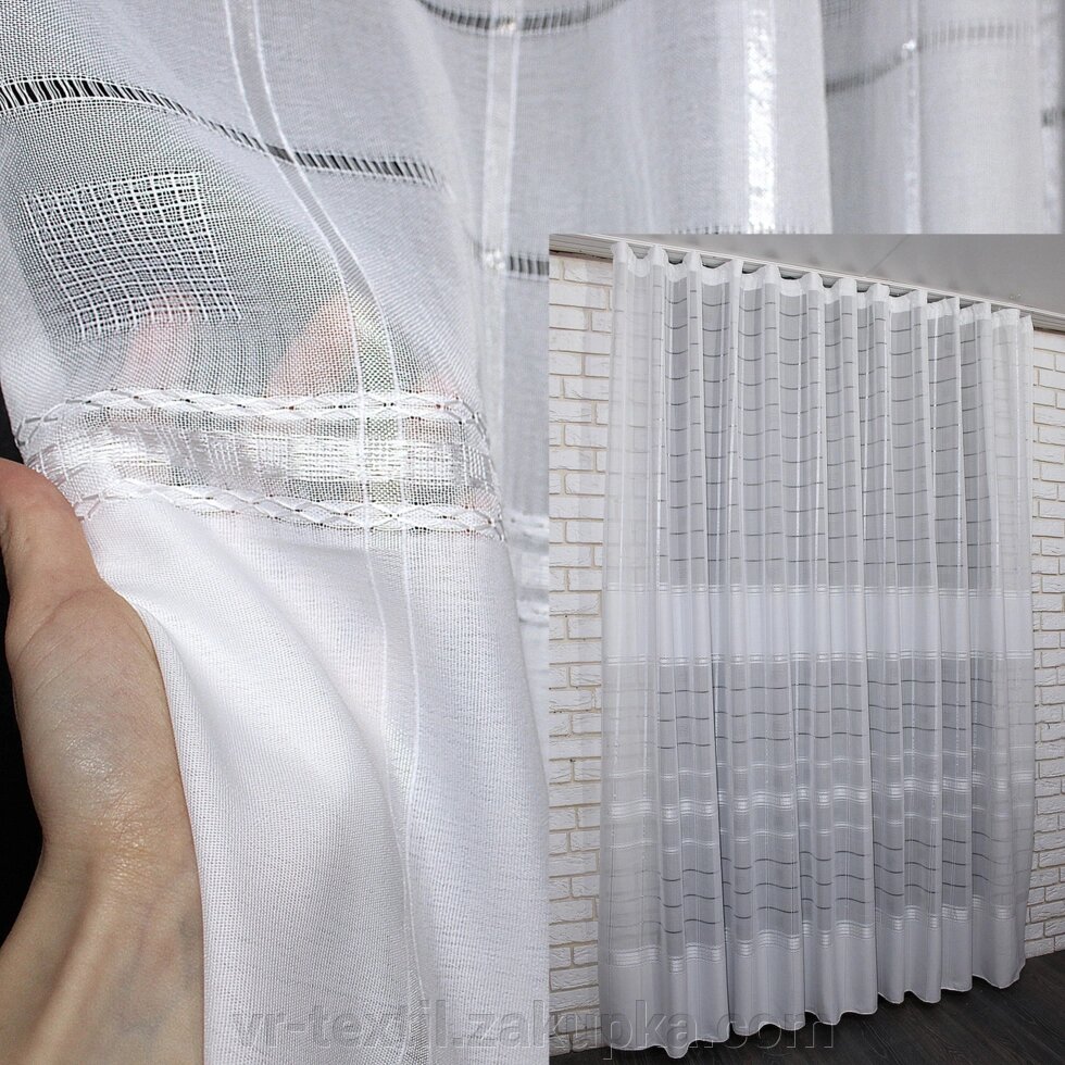 Відріз (1х2,7м.) тканини. Льон смужки, квадрат. Колір білий. Код 907ту 00-а1195 від компанії Інтернет-магазин "VR-Textil" - фото 1