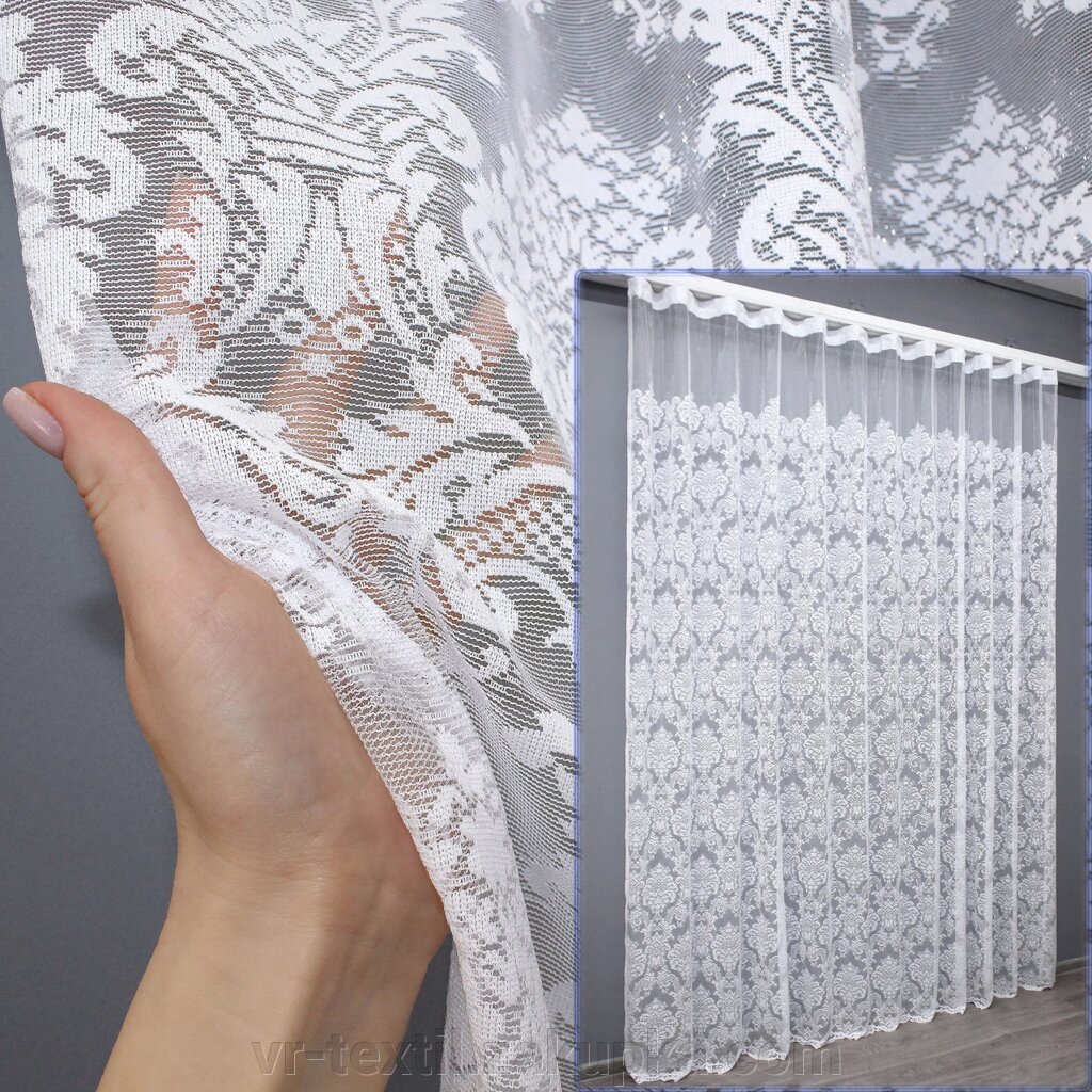 Відріз (1х2,7м.) тканини. Тюль жакард "Преміум" з галстуком, колір білий. Код 640ту 00-266 від компанії Інтернет-магазин "VR-Textil" - фото 1
