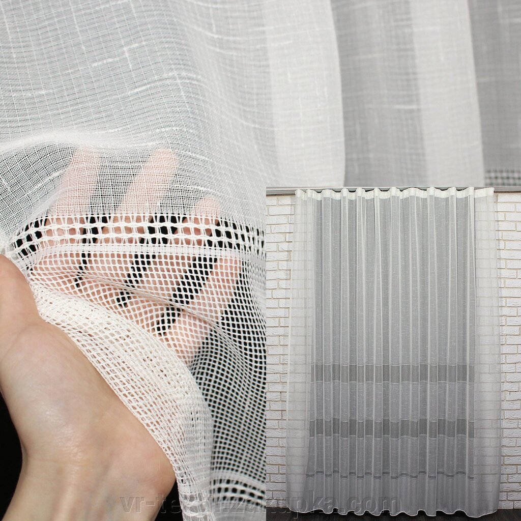 Залишок (2,9х2,7м.) тканини з рулону. Тюль льон смужка, "Мережка". Колір шампань. Код 908ту 00-194 від компанії Інтернет-магазин "VR-Textil" - фото 1