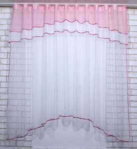 Занавіска (280х170см.) штора-тюль з ламбрекеном. 36 Колір рожевий з білим 50-363