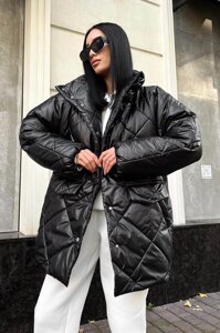 Чорна Стьобана Куртка Зимова Жіноча Оверсайз р. S-M, L-XL