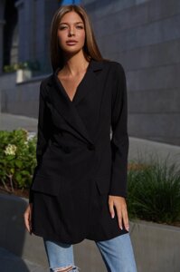 Чорний Ефектний Піджак Подовжений Жіночий р. S, M, L, XL