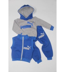 Дитячий Спортивний Костюм Тройка Теплий в стилі Puma Синій Зростання 80-110 см