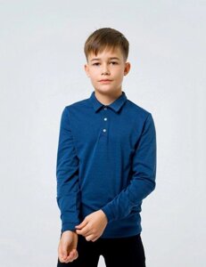 Футболка Поло з Довгим рукавом для Хлопчика Шкільна Інтерлок Синій Меланж Зростання 122, 128 см