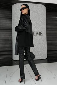 Цікавий Жіночий Піджак Прямого Фасону з Еко шкіри Чорний р. XS-S, M-L, XL-2XL
