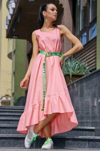 Комфортне Літній Сукня з Коттона зі шлейфом Рожеве М-2XL