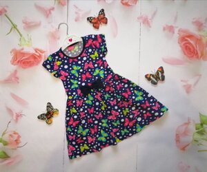 Літній Платье для Дівчатка Трикотажне "Метелики" Темно-Синє Зростання 122-128 см