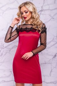 Ошатне Атласне Платье Футляр з сіточкою Червоне M-2XL
