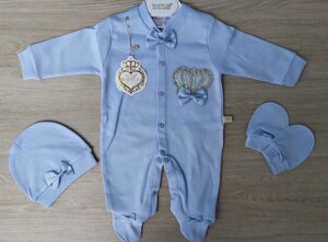 Ошатний Комплект Трійка Принц для Новонародженого Хлопчика Блакитний Зростання 56, 62, 68 см