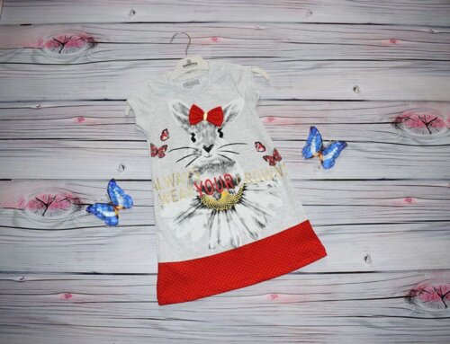 Ніжне Літній Сукня для дівчаток Кролик Сіре з Червоним Зростання 92-116 см