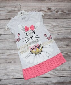 Ніжне Літній Сукня для дівчаток Кролик Сіре з Рожевим Зростання 92-116 см