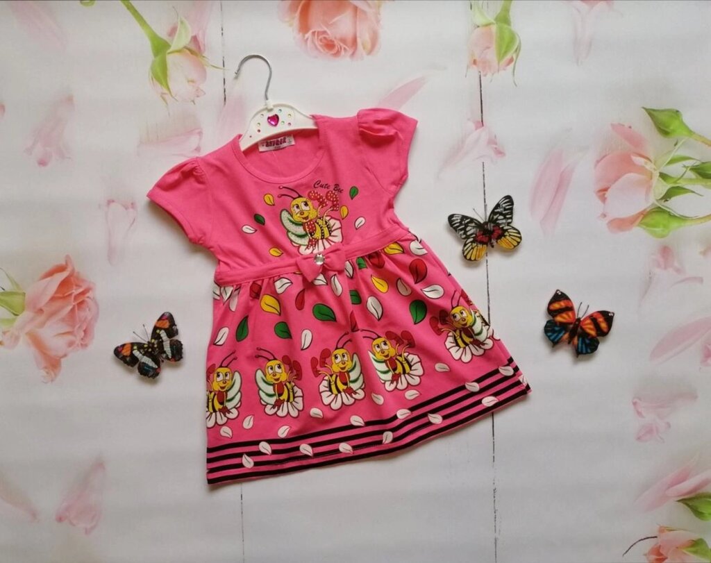 Плаття-туніка для Дівчатка на Літо &quot;Бджілка&quot; Малинове Зростання 104-110 см - знижка