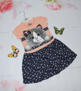 Красиве Літній Платье для Дівчатка Котик Персиковое Зростання 92-116 см
