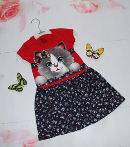 Красиве Літній Платье для Дівчатка Котик Червоне Роза Зростання 92-116 см