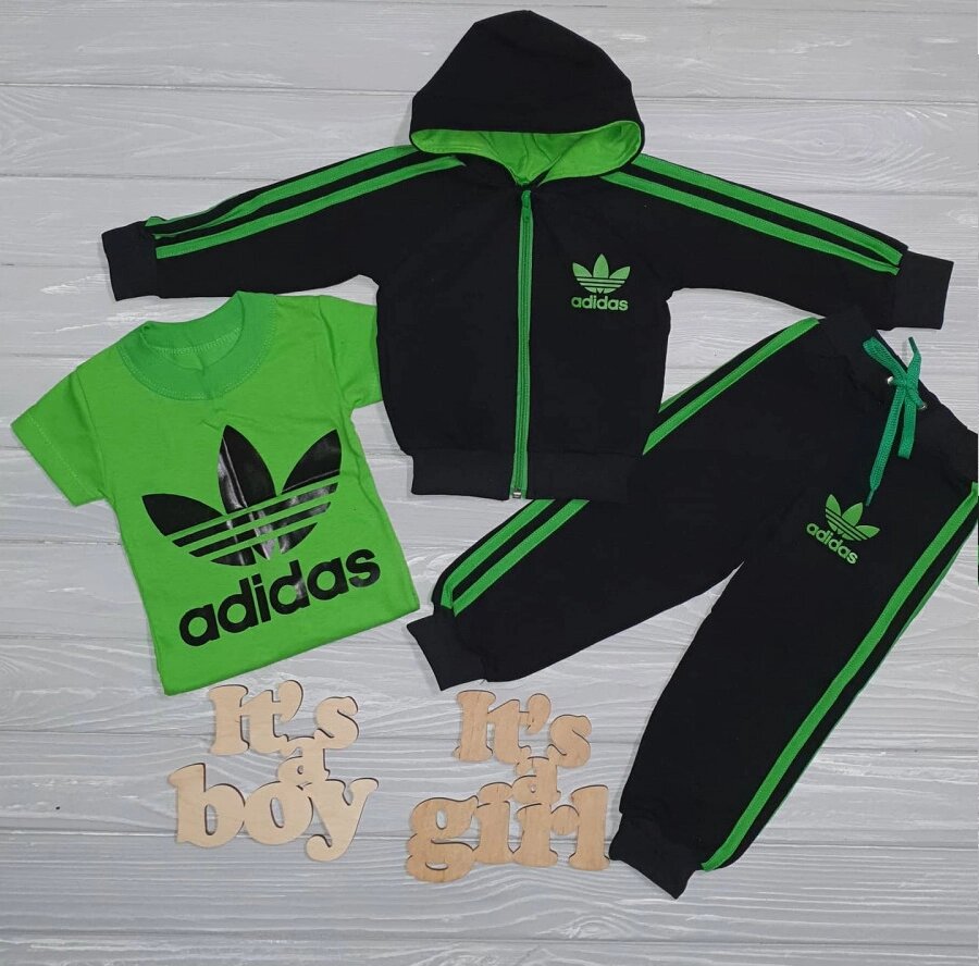 Дитячий Спортивний Костюм Трійка в Стилі Adidas Зелений Зріст 74-110 см - вибрати