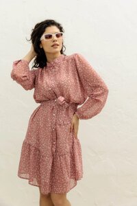 Пишна Шифонова Сукня Коротка на ґудзиках Рожева S-M, L-XL, 2XL-3XL