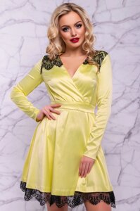 Розкішне Атласне Сукня з Пишною Спідницею під Пояс Жовте S-XL