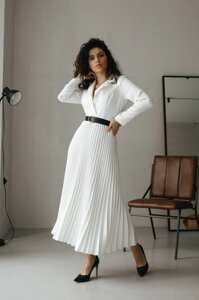 Шикарна Сукня з Спідницею Плісе і Баскою (відстібається) Біла S-M, L-XL, 2XL-3XL