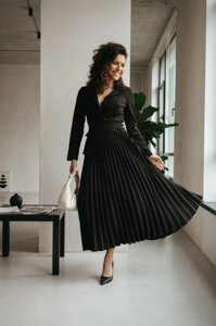 Шикарна Сукня з Спідницею Плісе і Баскою (відстібається) Чорна S-M, L-XL, 2XL-3XL