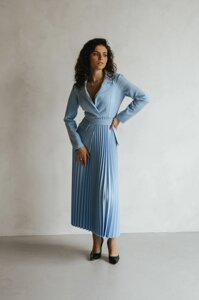 Шикарна Сукня з Спідницею Плісе і Баскою (відстібається) Блакитна S-M, L-XL, 2XL-3XL