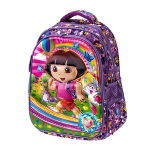 Шикарний Шкільний Рюкзак з Масажною Спинкою для Дівчатка 3-D Малюнок "Дора" Фіолетовий