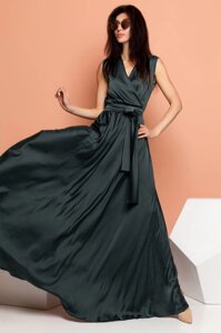Струящееся Шелковое Платье Длинное на запах Черное S, М, L, XL