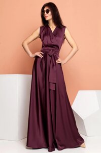Струящееся Шелковое Платье Длинное на запах Марсала S, М, L, XL