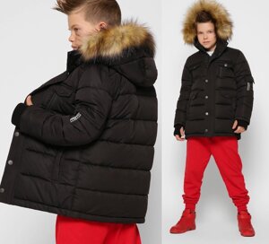 Тепла Зимова Куртка для Хлопчика з Каптуром і Трикотажної мітенки Чорна Зростання 110-158 см