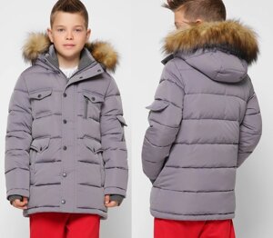Тепла Зимова Куртка для Хлопчика з Каптуром і Трикотажної мітенки Сіра Зростання 110-158 см