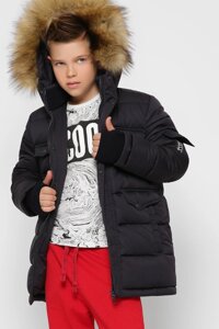 Тепла Зимова Куртка для Хлопчика з Каптуром і Трикотажної мітенки Синя Зростання 110-158 см