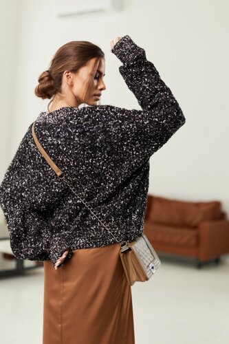 Теплий жіночий светр Народний щільний banding black s-xl