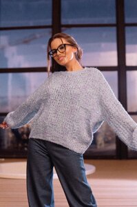 Теплий жіночий светр Народис щільний відвертий сірий S-XL