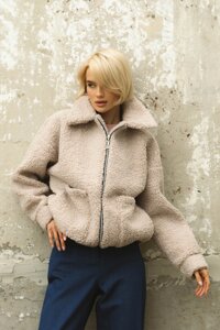 Жіноча Куртка з Тедді Хутра Демісезонна Бежева S-M, L-XL